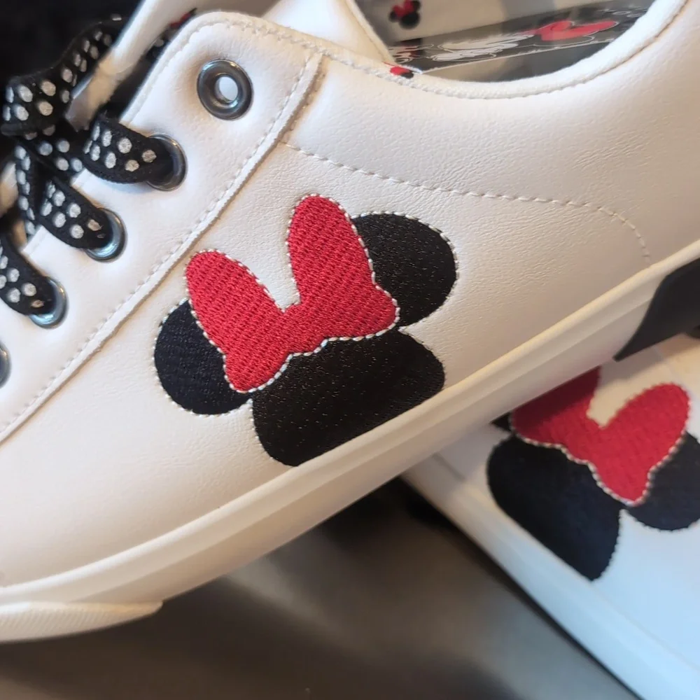 Disney Minnie Mouse White Sneakers with Black and Red Accents - Picture 2 of 6